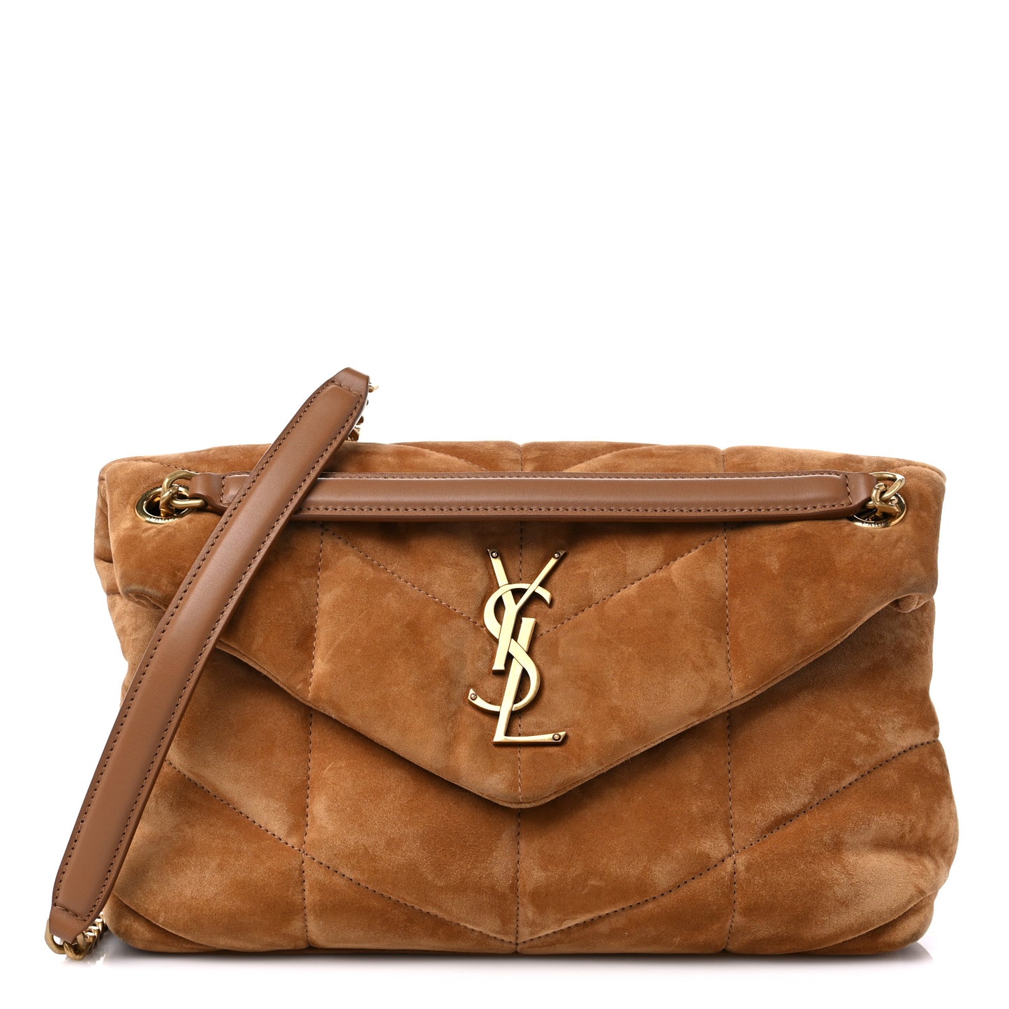 Suede Calfskin Quilted Small Loulou Puffer Monogram Chain Satchel Cinnamon