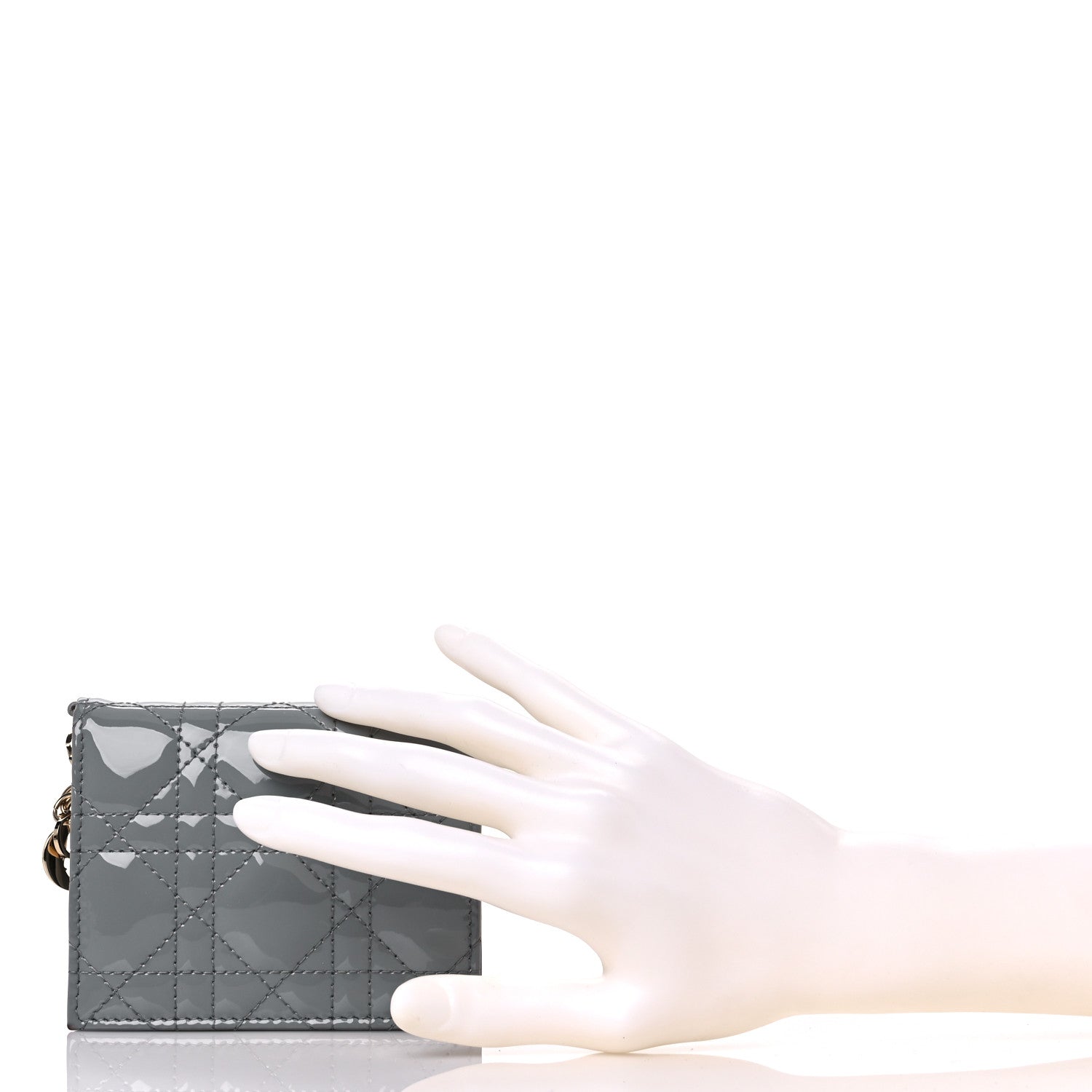 Christian Dior Patent Cannage Mini Lady Dior Wallet Grey 2 of 12