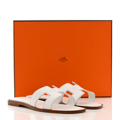 Hermes Box Calfskin Oran Sandals 37.5 White 10 of 10