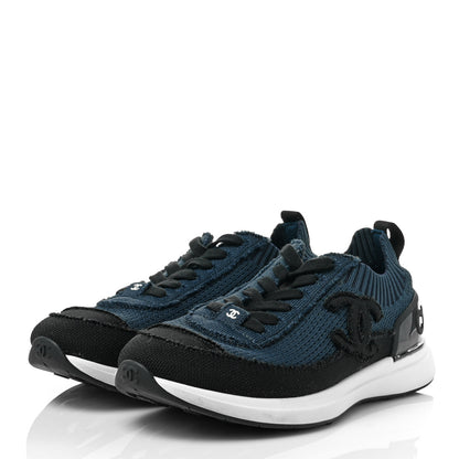 Chanel Fabric Logo Sneakers 40 Navy Black 2 of 9