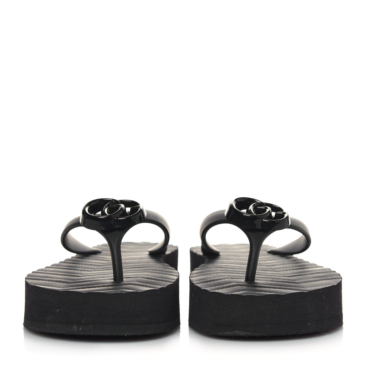 Gucci Rubber Chevron Womens GG Thong Sandals 38 Black 2 of 11