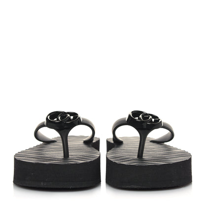 Gucci Rubber Chevron Womens GG Thong Sandals 38 Black 2 of 11