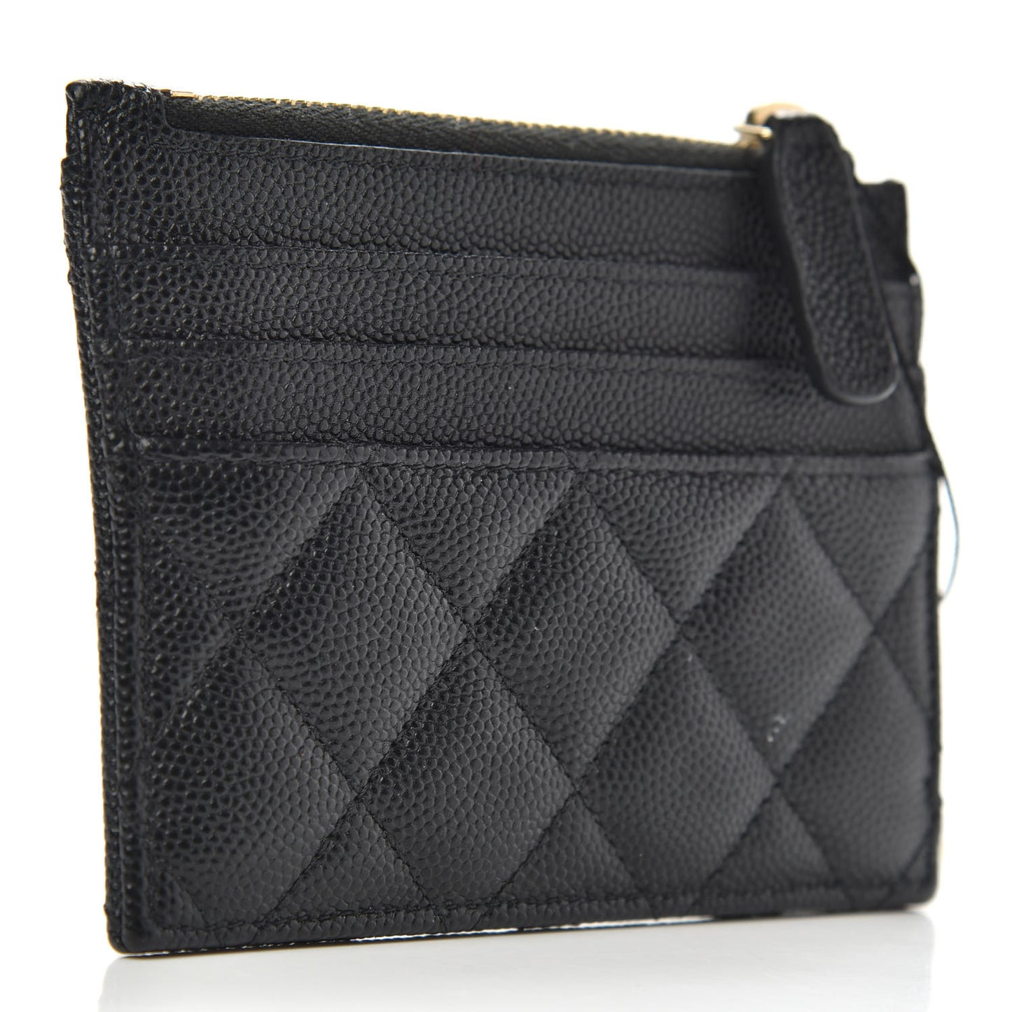 Caviar Quilted CC Zip Card Holder Black