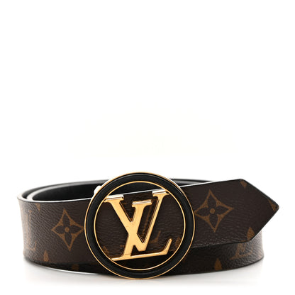 Louis Vuitton Monogram Calfskin 20mm LV Circle Reversible Belt 80 32 Black 1 of 9