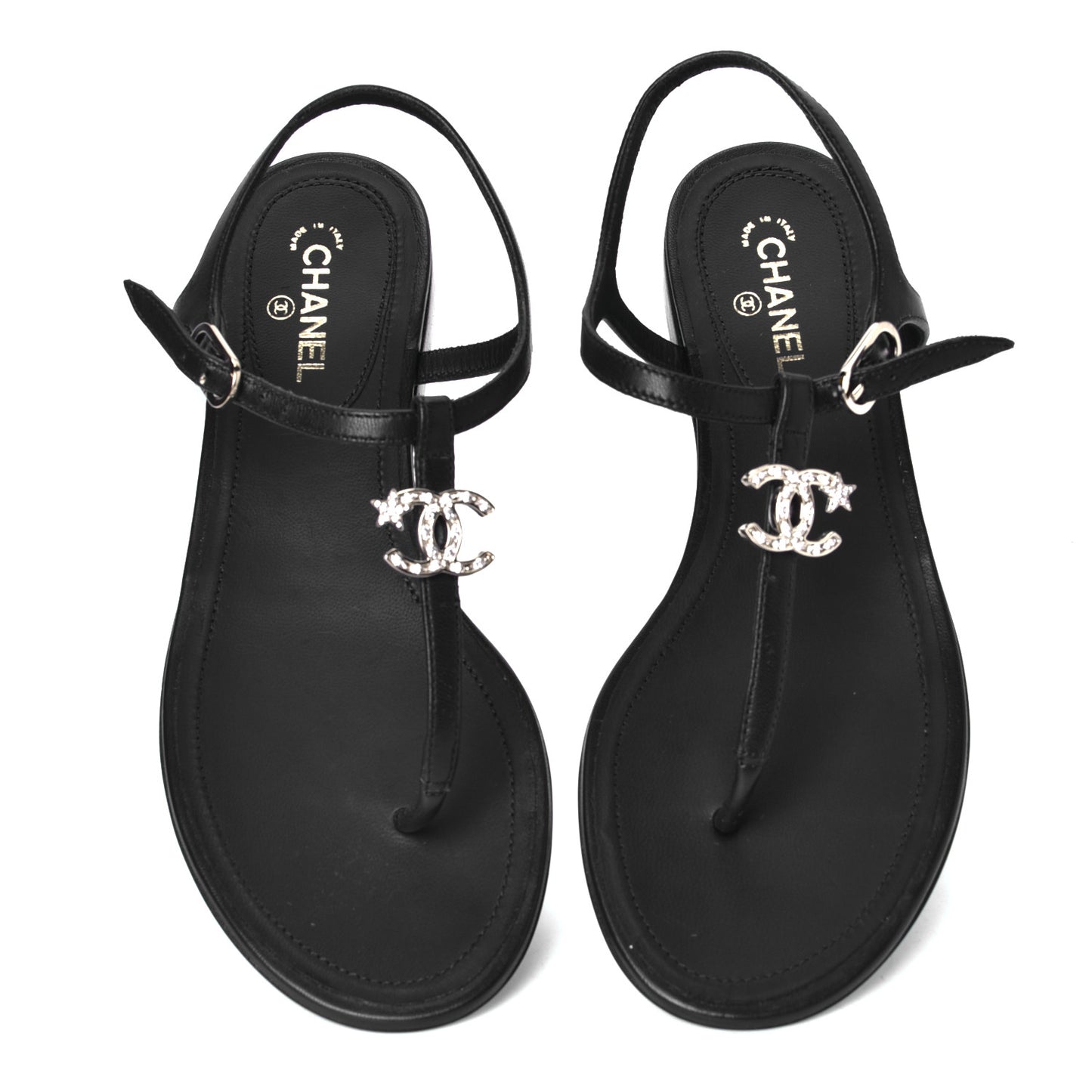Lambskin Crystal CC Thong Sandals 35 Navy