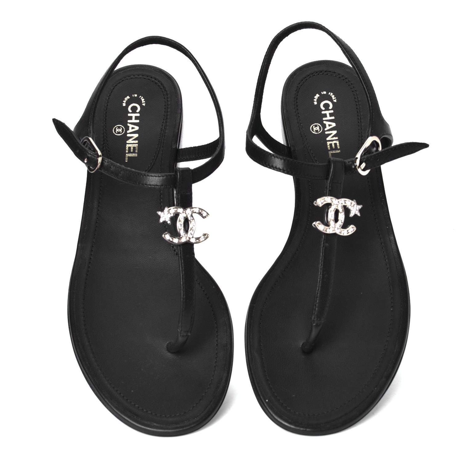 Chanel Lambskin Crystal CC Thong Sandals 35 Navy 4 of 5