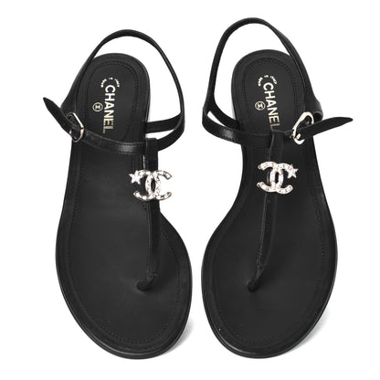 Chanel Lambskin Crystal CC Thong Sandals 35 Navy 4 of 5