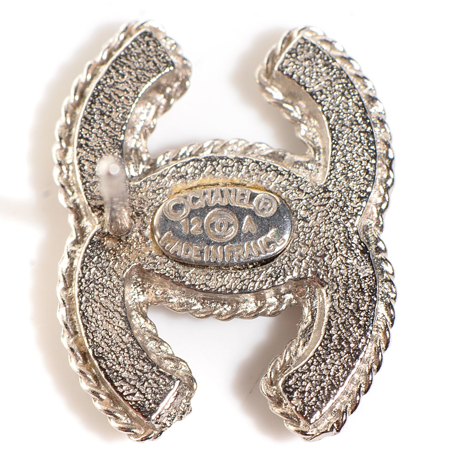 Chanel Hammered CC Earrings Silver 3 of 4