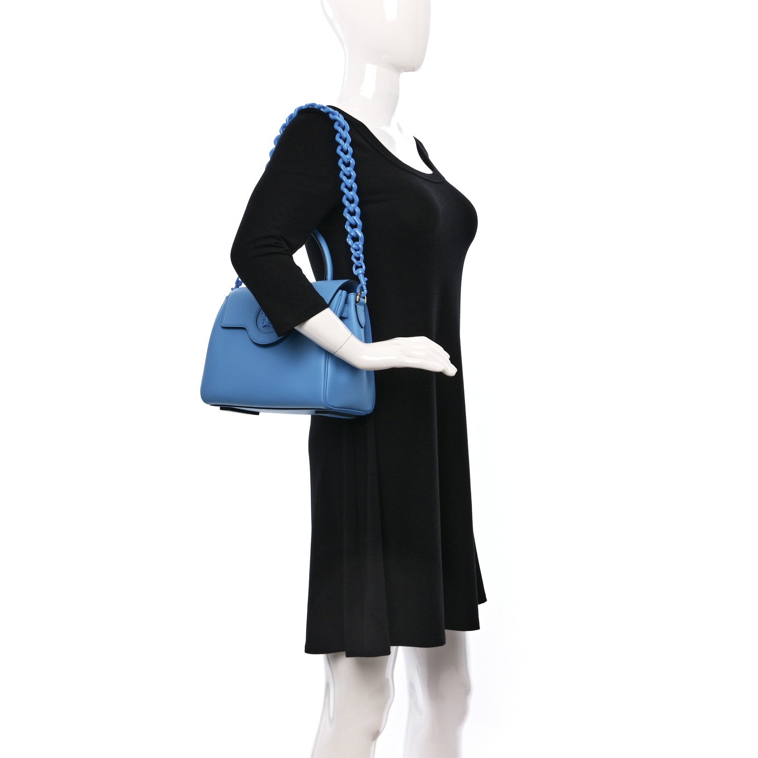 Versace Calfskin Medium La Medusa Top Handle Handbag Blue 2 of 8