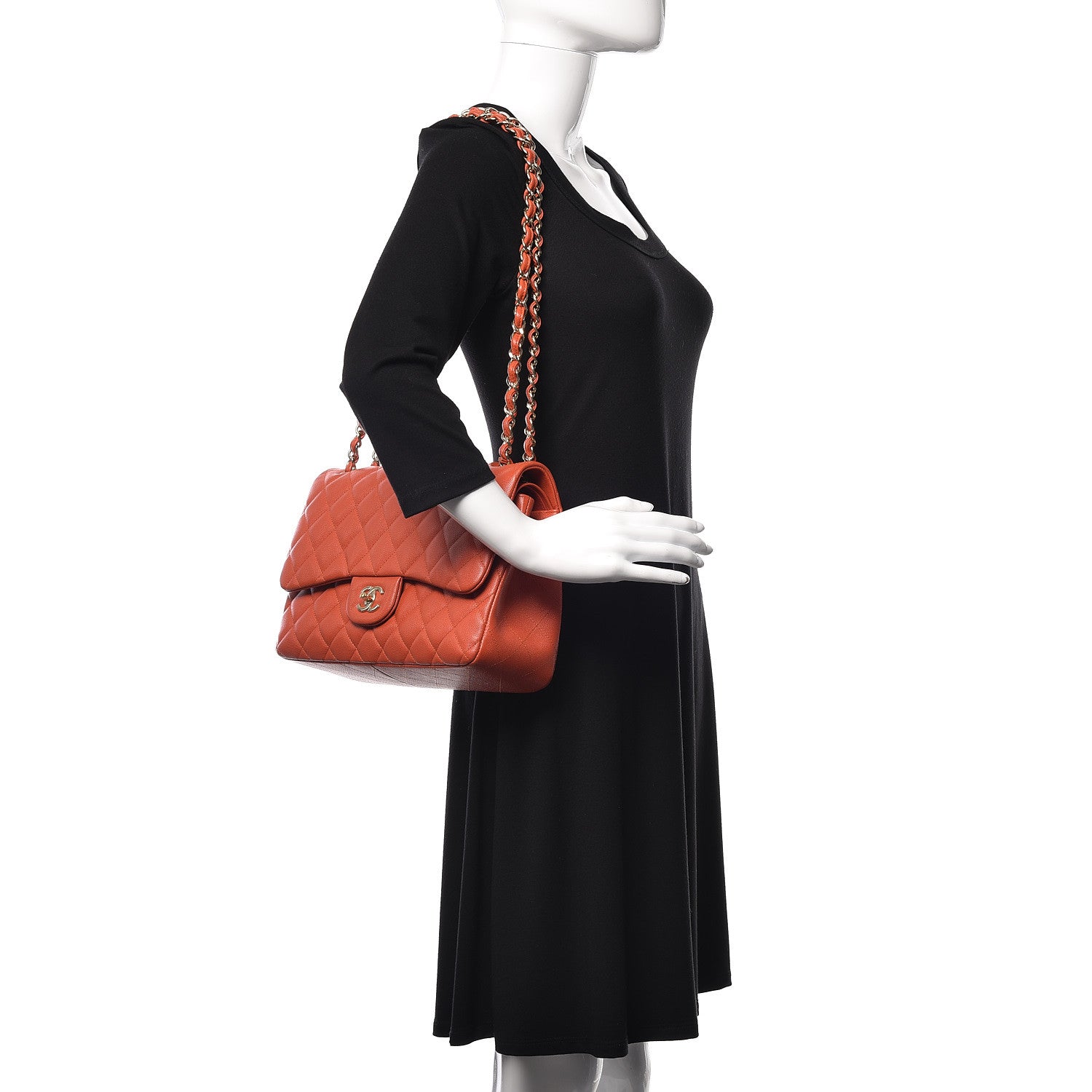 Chanel Caviar Quilted Jumbo Double Flap Orange 2 of 11