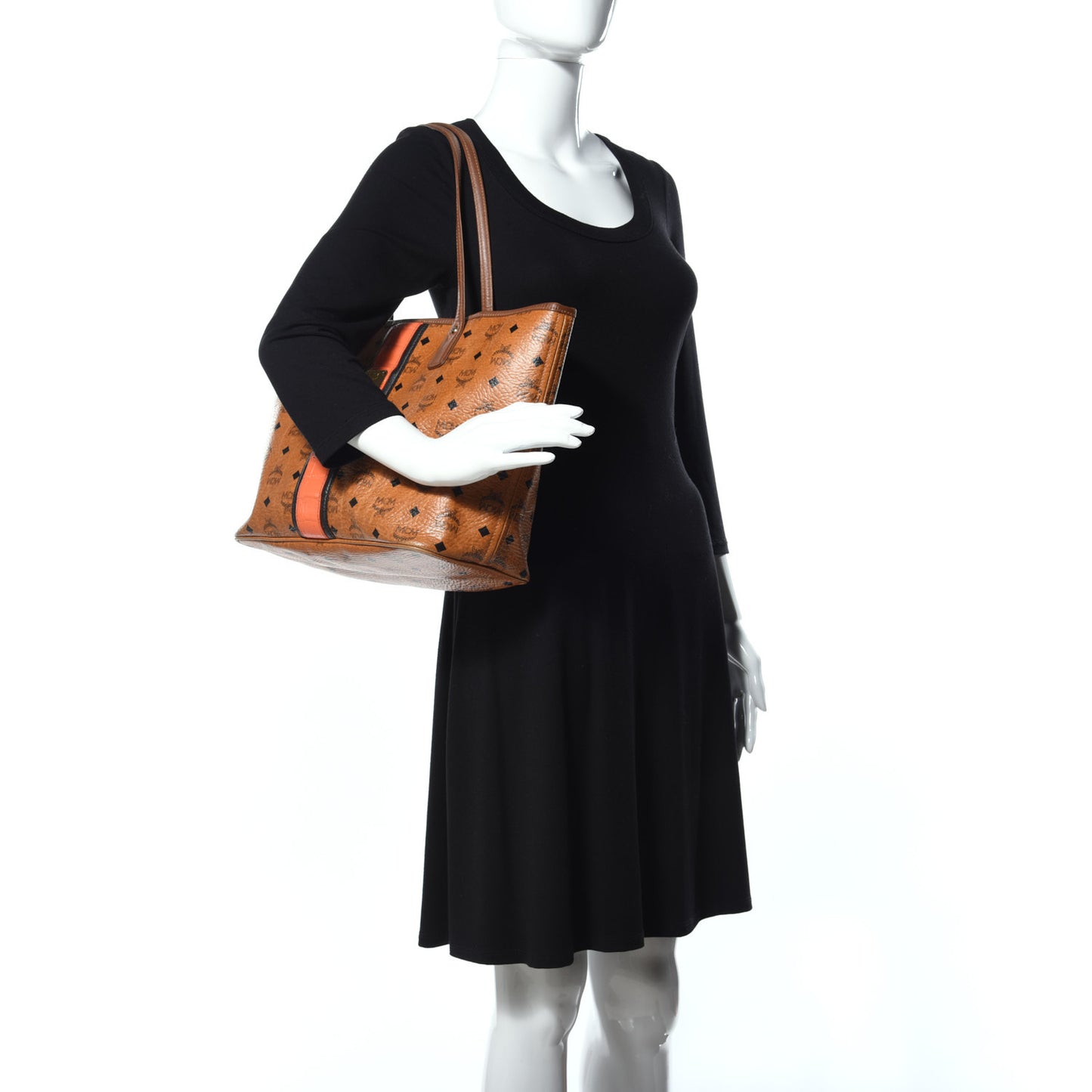 Visetos Crocodile Embossed Medium Liz Shopper Tote Cognac