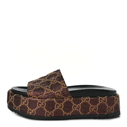 Gucci Lame GG Monogram Angelina Platform 55mm Slide Sandals 36 Brown Beige 1 of 8