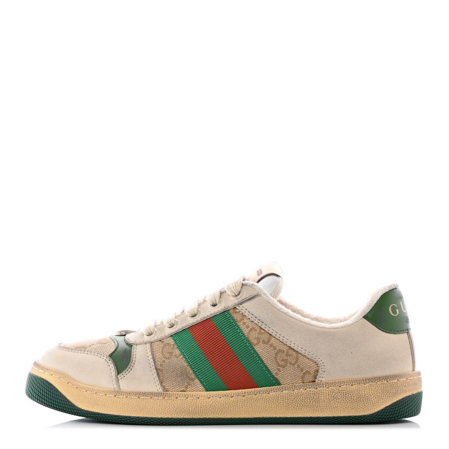 Gucci GG Monogram Nubuck Web Womens Screener Sneakers 37 New Sand Milk Vintage Green 1 of 21