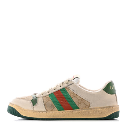 Gucci GG Monogram Nubuck Web Womens Screener Sneakers 37 New Sand Milk Vintage Green 1 of 21