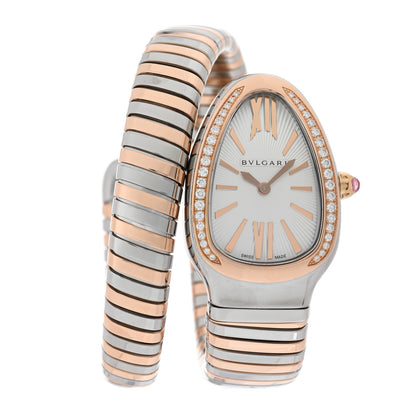 Bulgari Stainless Steel 18K Rose Gold Diamond Bezel 35mm Serpenti Tubogas Quartz Watch 1 of 4