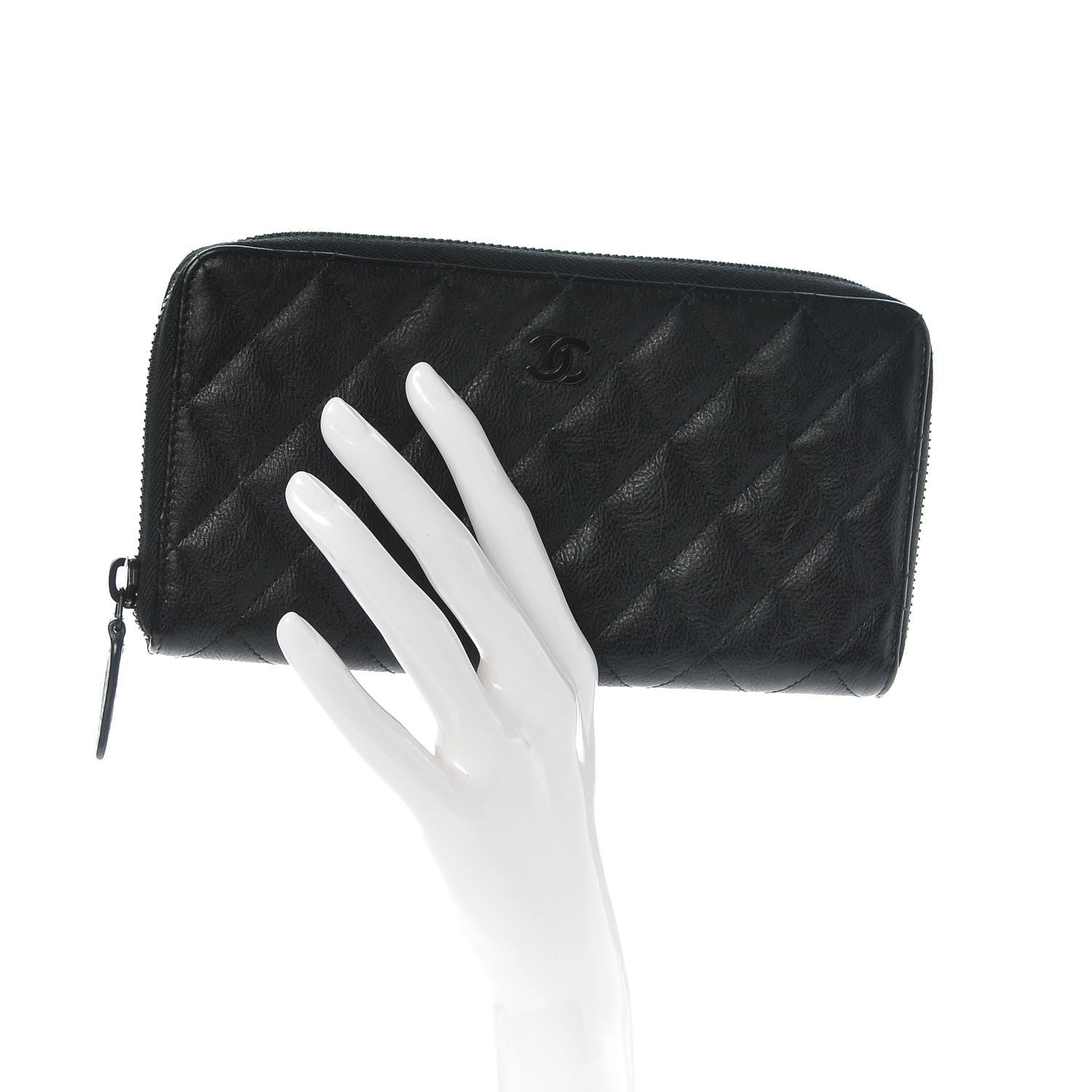 Chanel Crumpled Calfskin Quilted Large Zip Around Wallet So Black 2 of 8