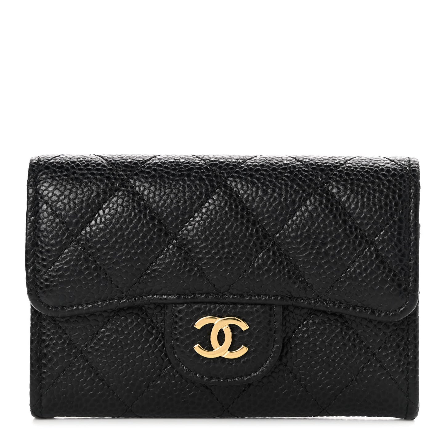 Caviar Quilted Flap Card Holder Black