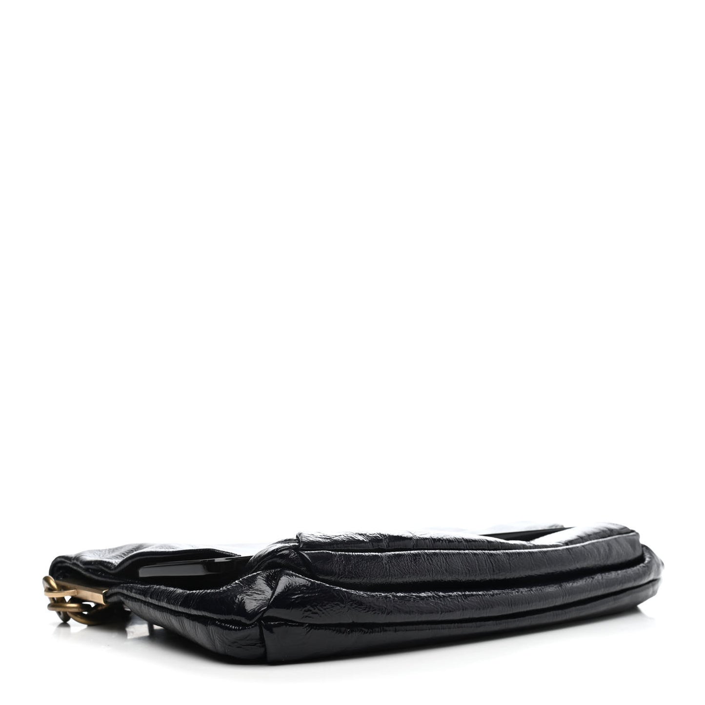 Varnish Goatskin Flap Shoulder Bag MM Bleu Marine