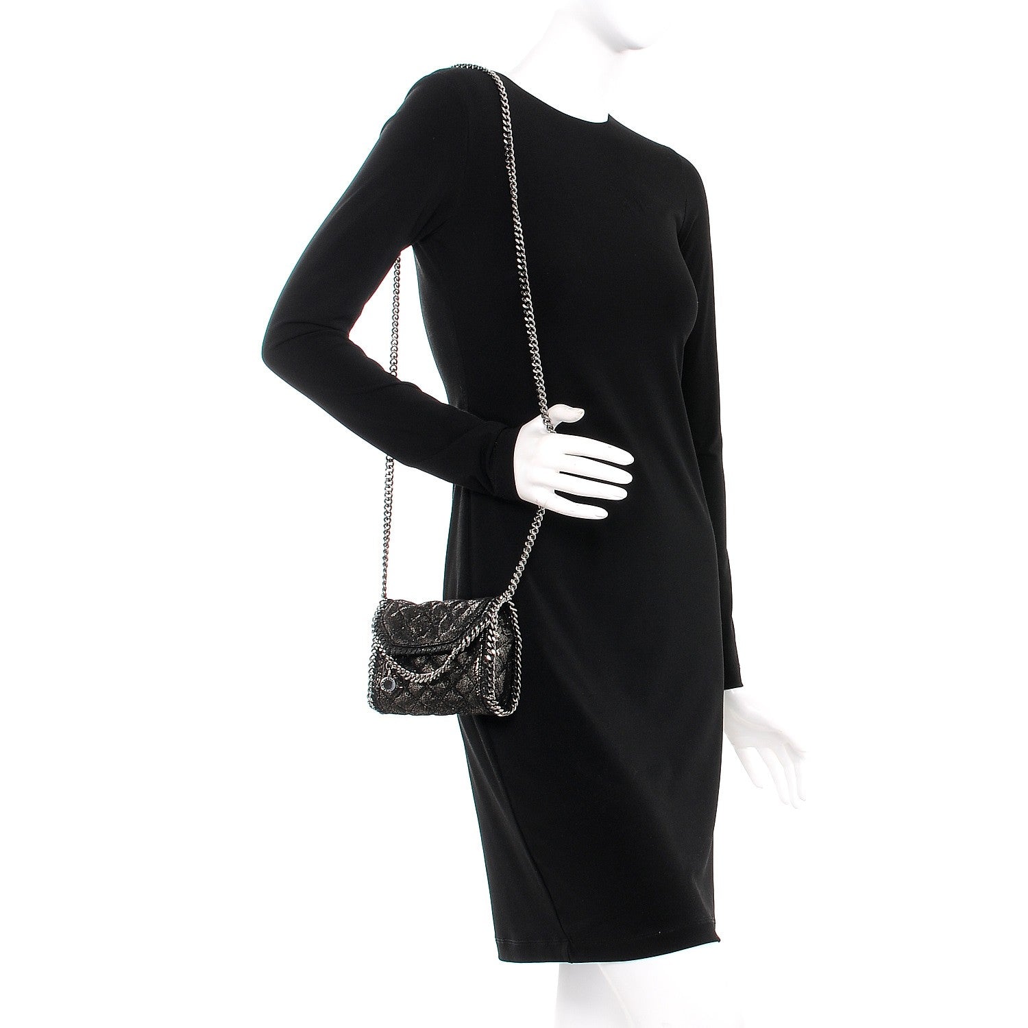 Stella McCartney Metallic Shaggy Deer Quilted Tiny Fold Over Falabella Black 2 of 7