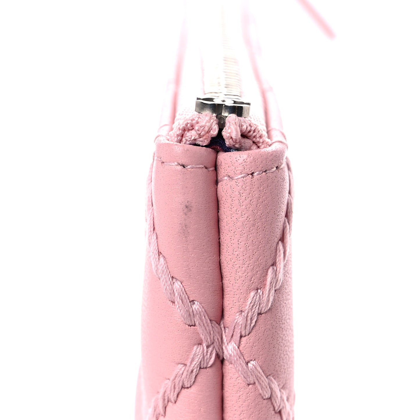 Calfskin Quilted Enamel CC Stitched Medium Cosmetic Case Pink