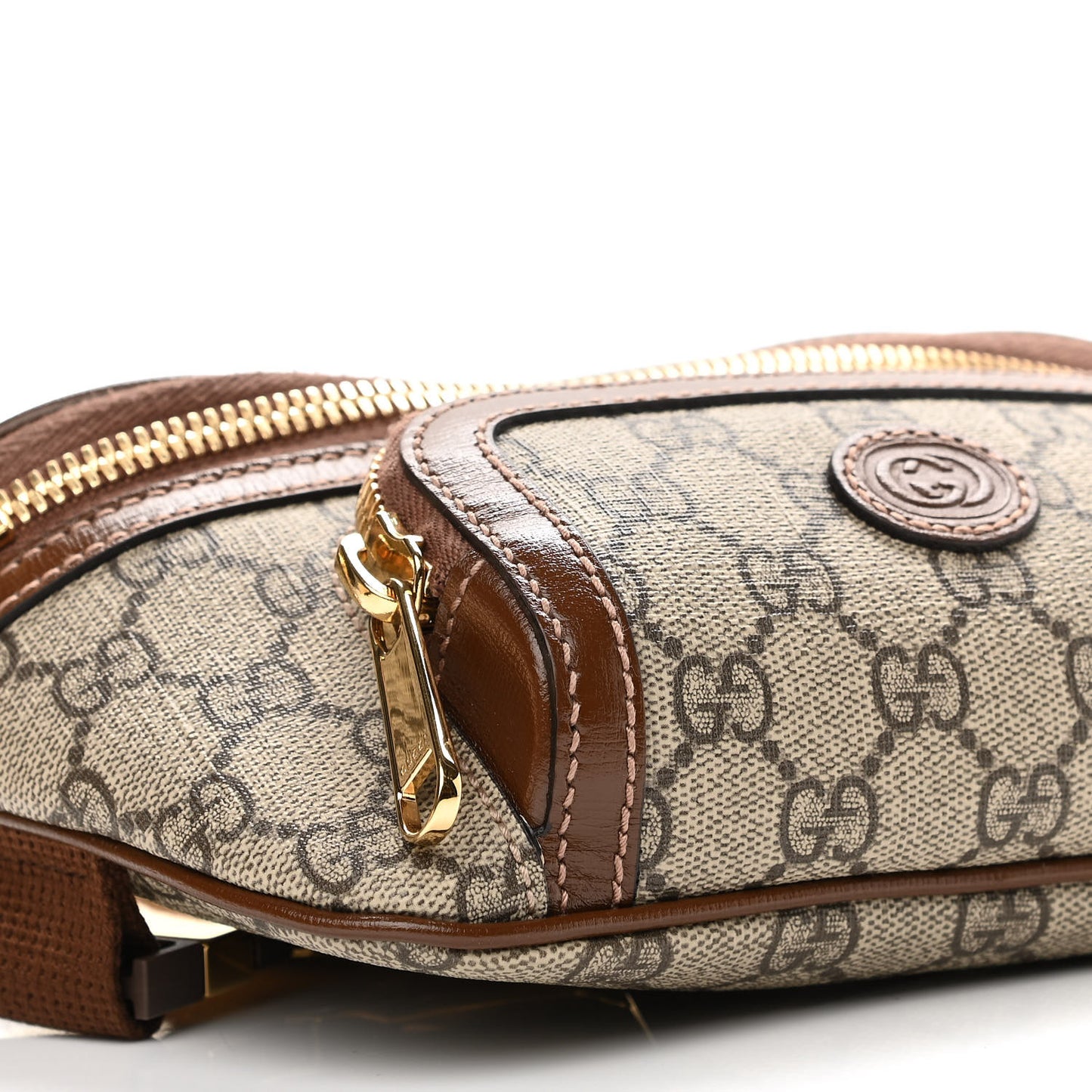 GG Supreme Monogram Textured Calfskin Retro Interlocking G Belt Bag Beige Ebony Brown Sugar
