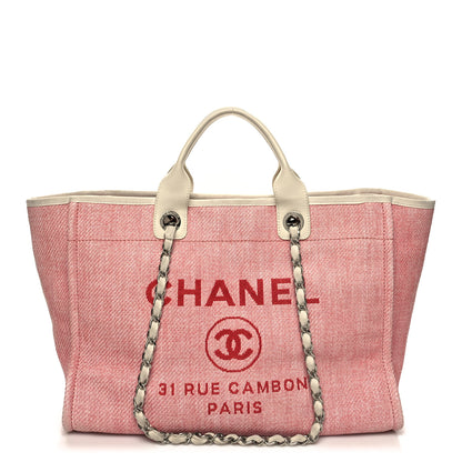 Chanel Woven Straw Raffia Medium Deauville Tote Pink White 1 of 14