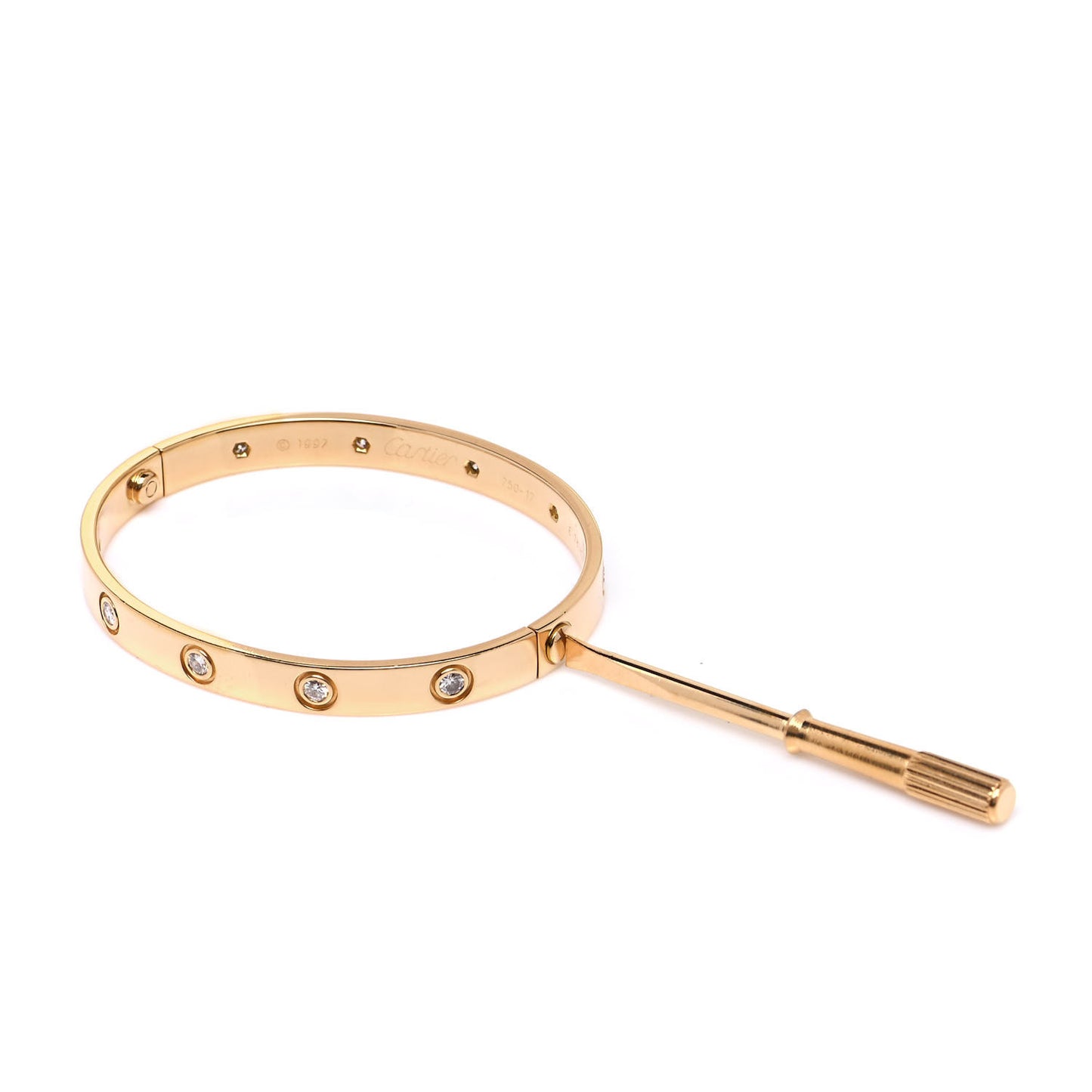 18K Yellow Gold 10 Diamond LOVE Bracelet 17