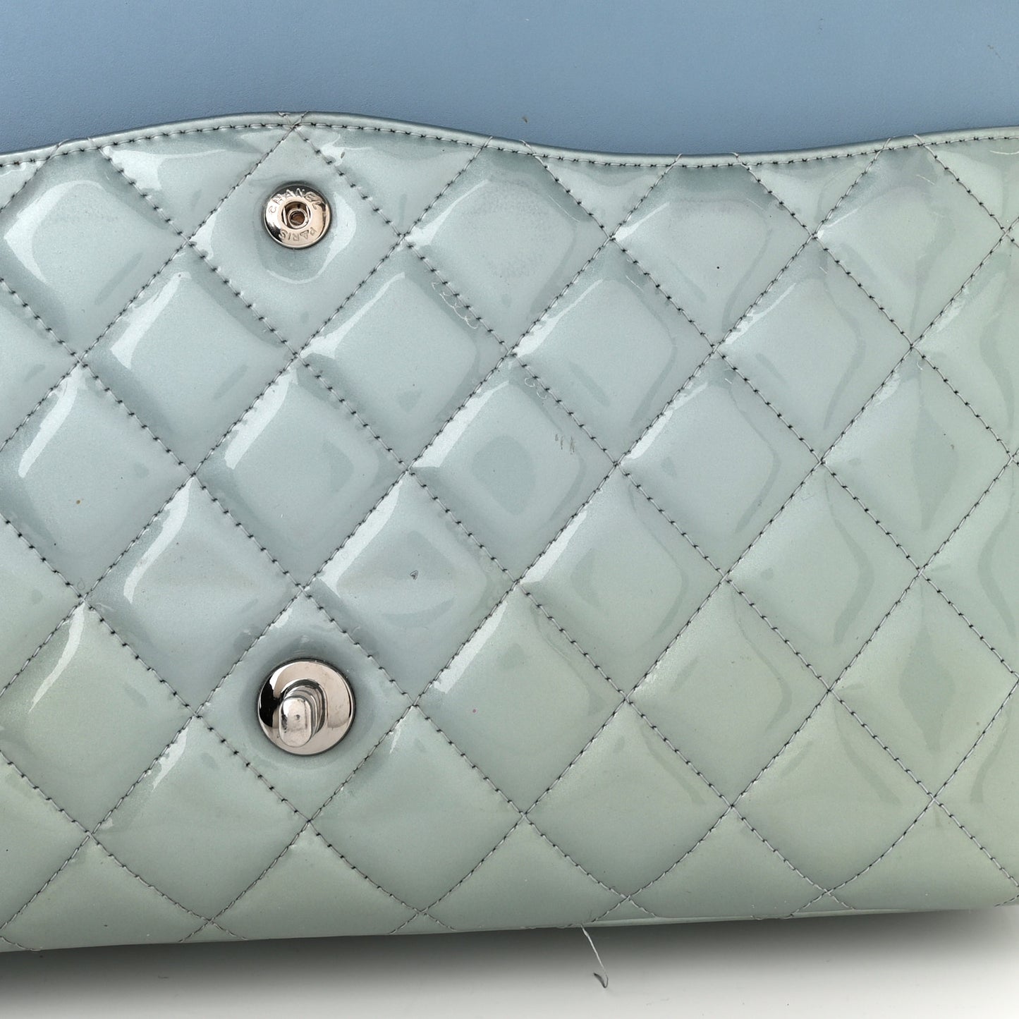 Patent Quilted Maxi Double Flap Light Blue