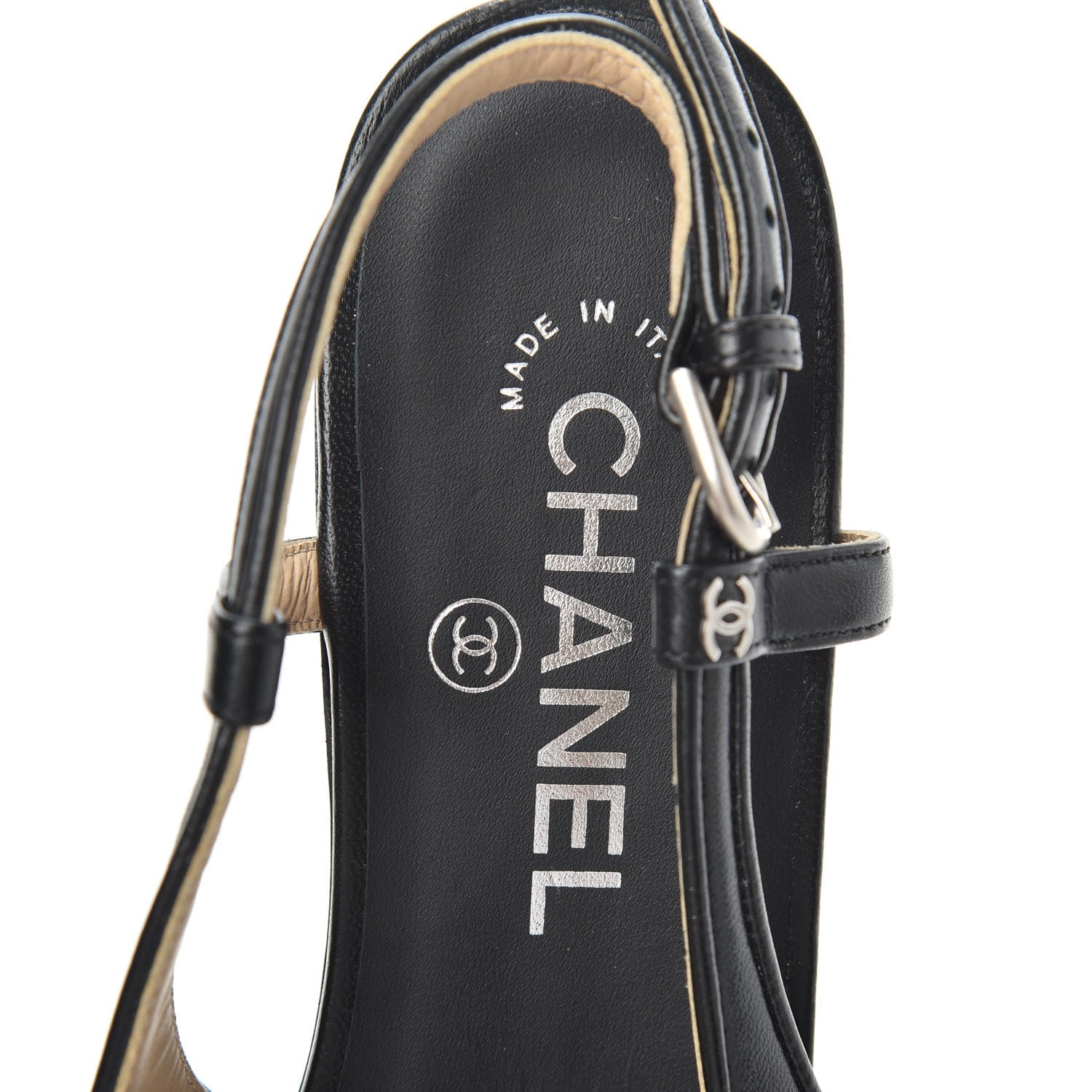 Chanel Lambskin Peep Toe Bow Slingback Flats 37 Black 5 of 6