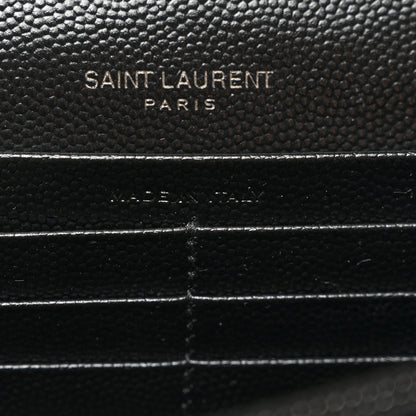 Saint Laurent Grain De Poudre Matelasse Chevron Monogram Monochrome Envelope Chain Wallet Black 7 of 11