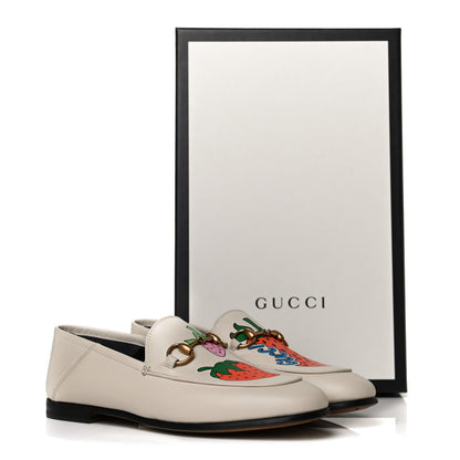 Gucci Calfskin Taste Strawberry Womens Brixton Horsebit Loafers 35.5 Ivory Red 9 of 9