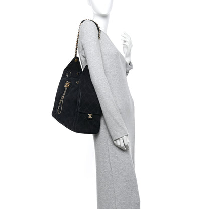 Chanel Suede Quilted Medium Chanel 25 Handbag Black 2 of 13