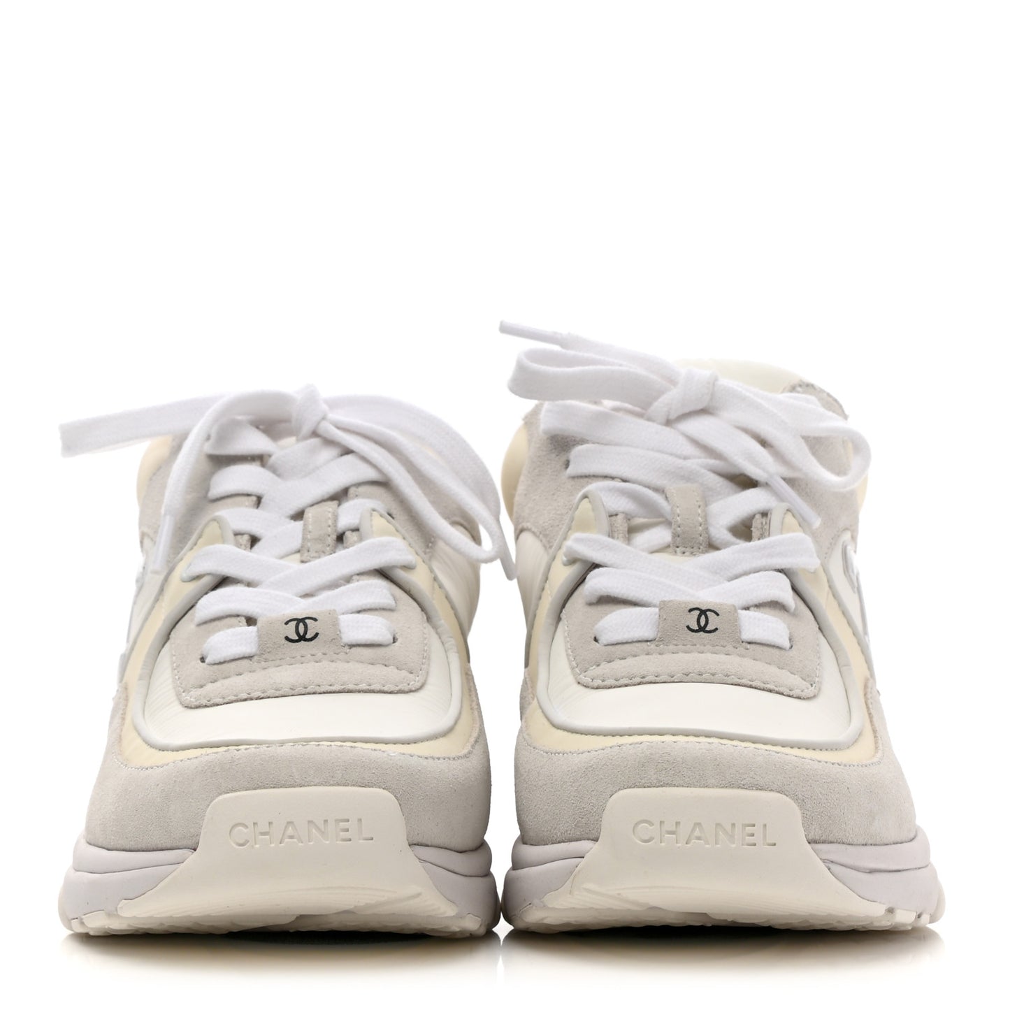 Nylon Calfskin Suede Fabric CC Sneakers 38 White