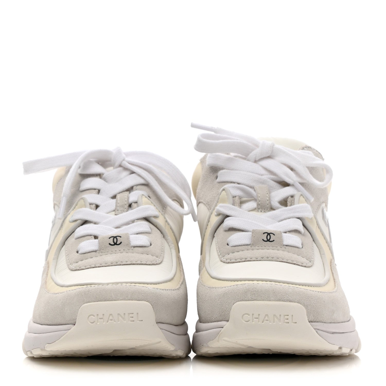 Chanel Nylon Calfskin Suede Fabric CC Sneakers 38 White 2 of 8