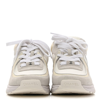 Chanel Nylon Calfskin Suede Fabric CC Sneakers 38 White 2 of 8