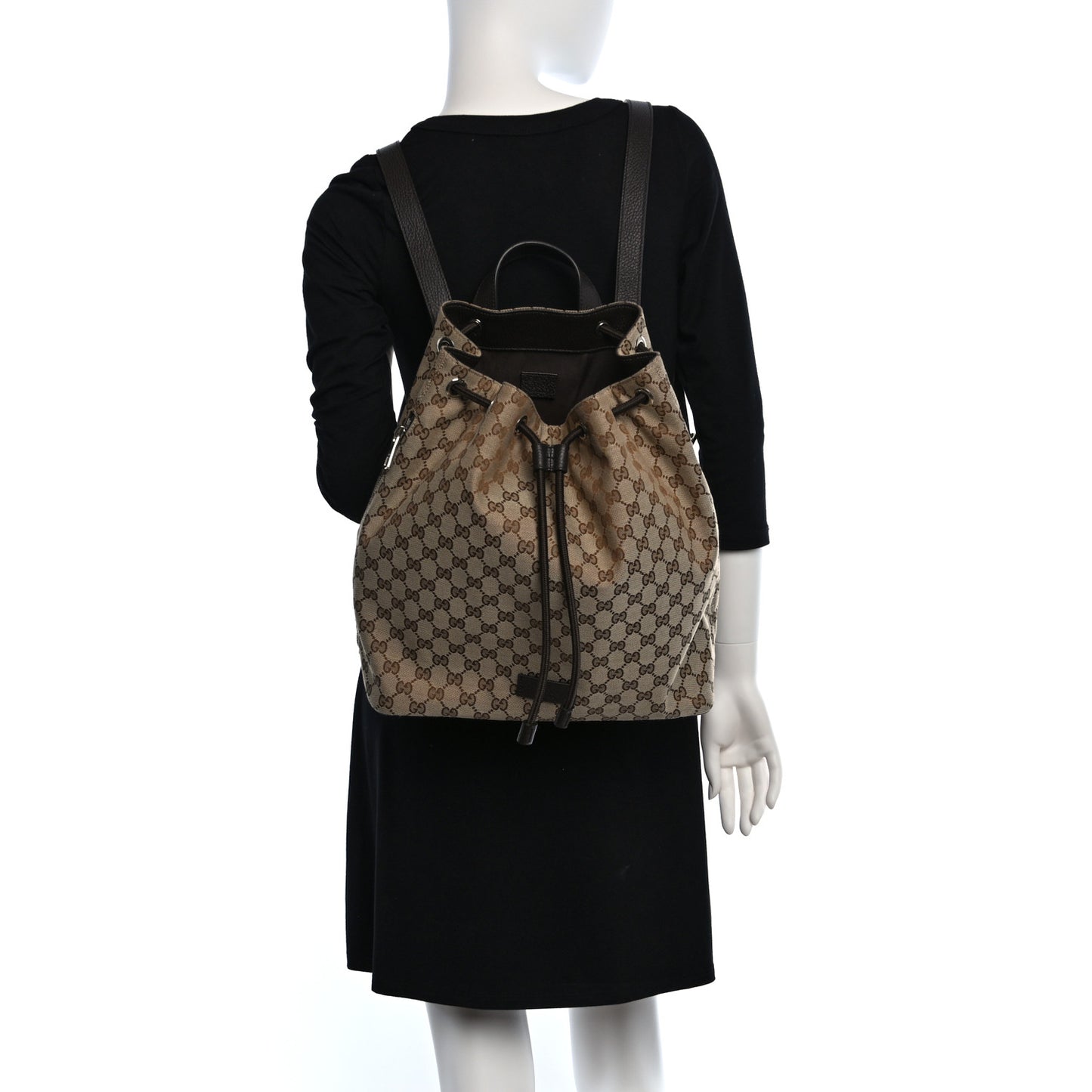 Monogram Dollar Calfskin O Drawstring Backpack Beige Ebony Testa di Moro Dark Chocolate