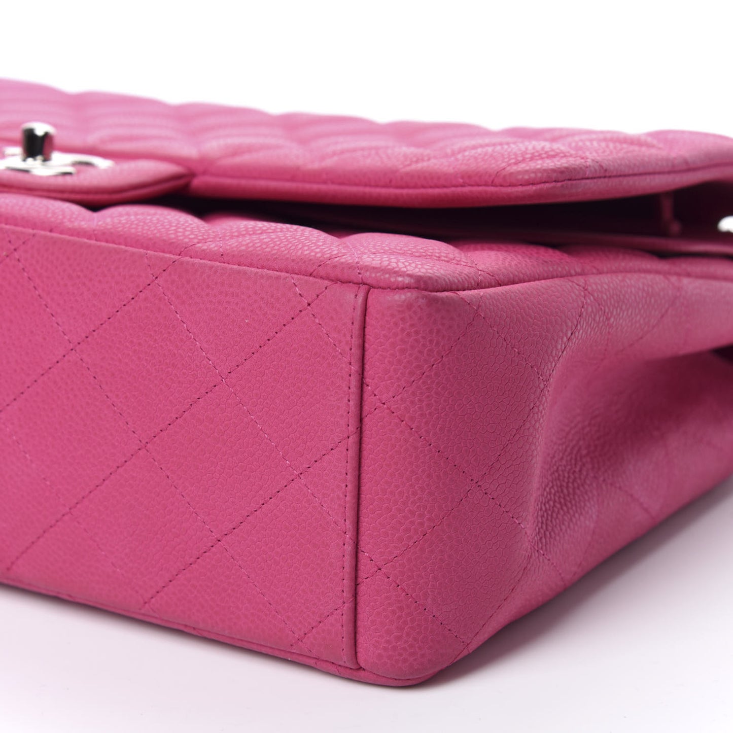Iridescent Caviar Quilted Maxi Double Flap Hot Pink