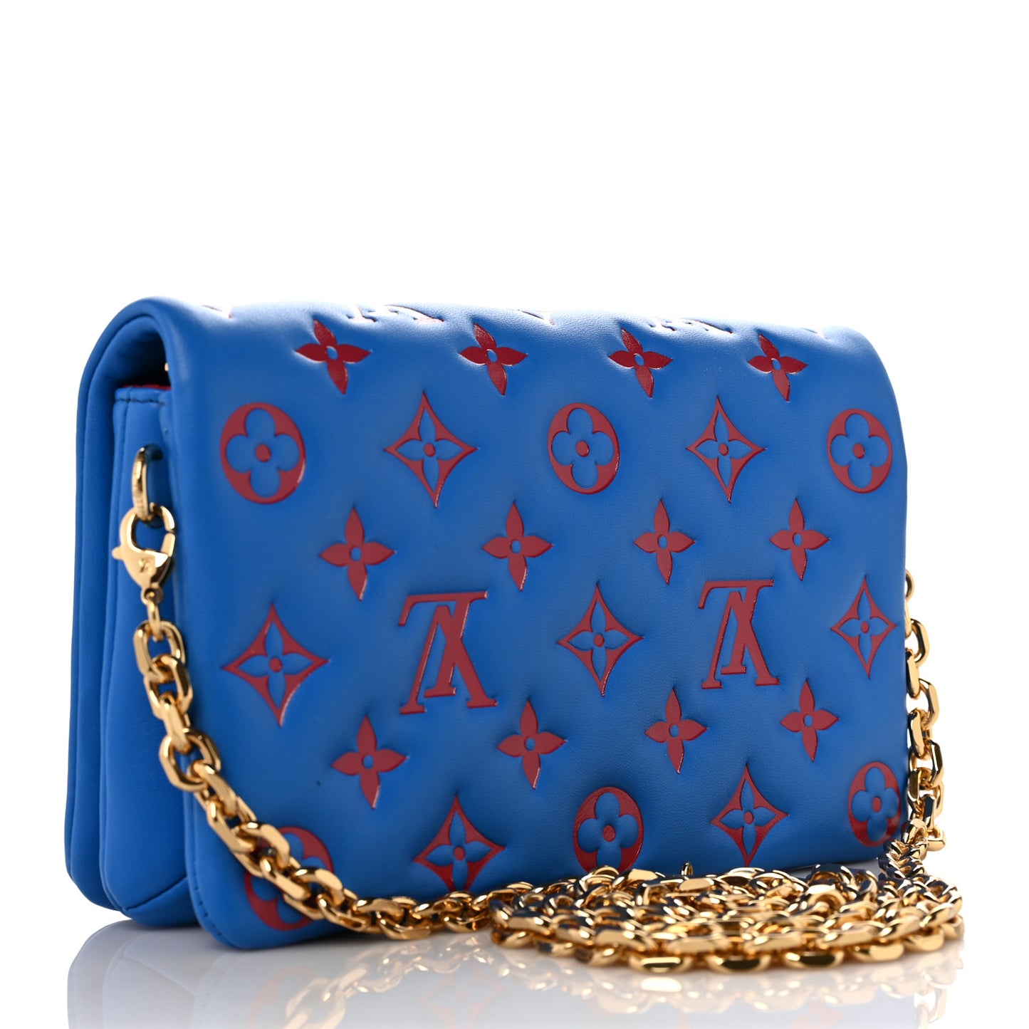 Lambskin Embossed Monogram Vuittamins Pochette Coussin Blue Red