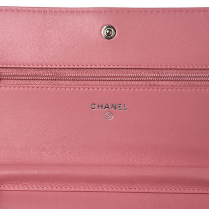 Chanel Lambskin Camellia Embossed Wallet On Chain WOC Pink 6 of 13