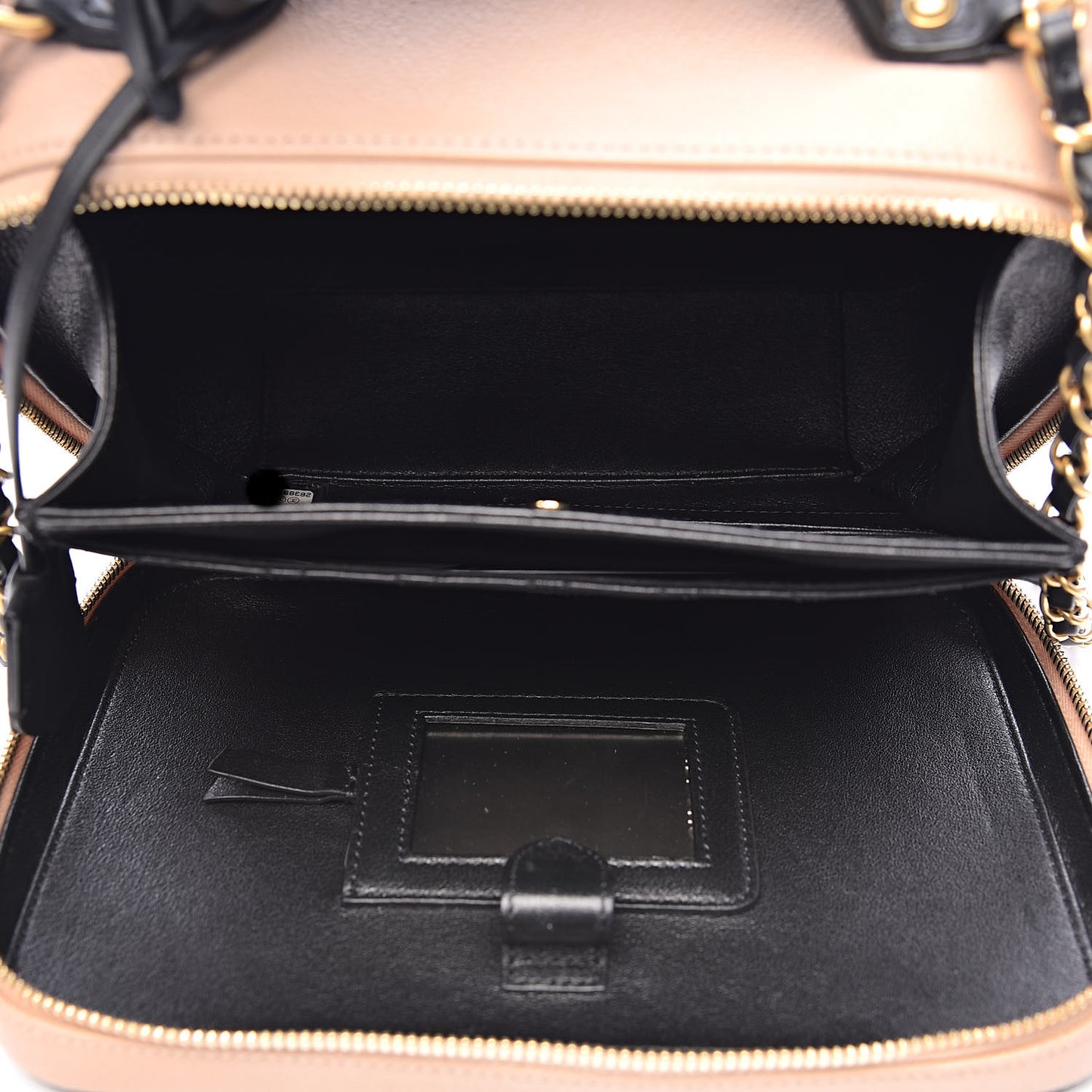 Caviar Quilted Large CC Filigree Vanity Case Beige Black