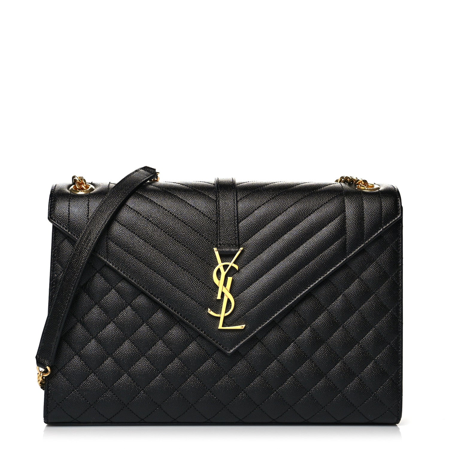 Saint Laurent Grain De Poudre Textured Mixed Matelasse Large Triquilt Monogram Satchel Black 2 of 9