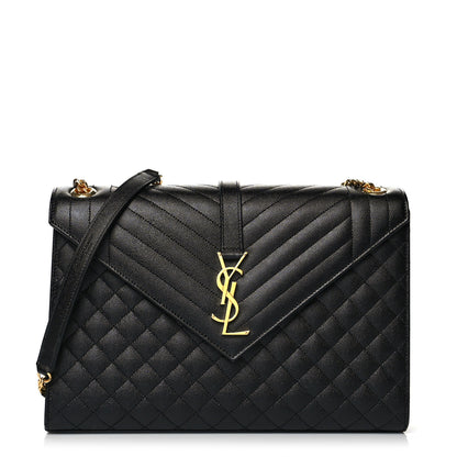 Saint Laurent Grain De Poudre Textured Mixed Matelasse Large Triquilt Monogram Satchel Black 2 of 9