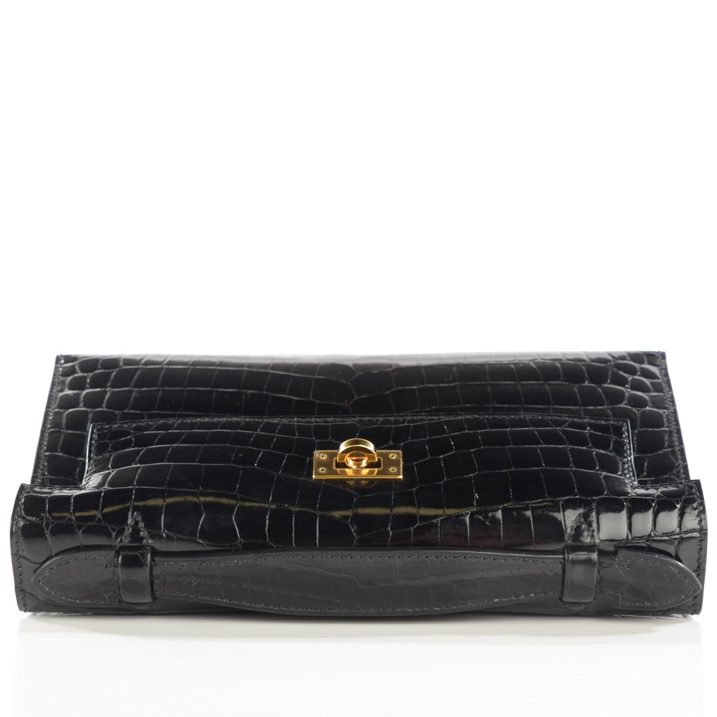 Shiny Niloticus Crocodile Kelly Pochette Black