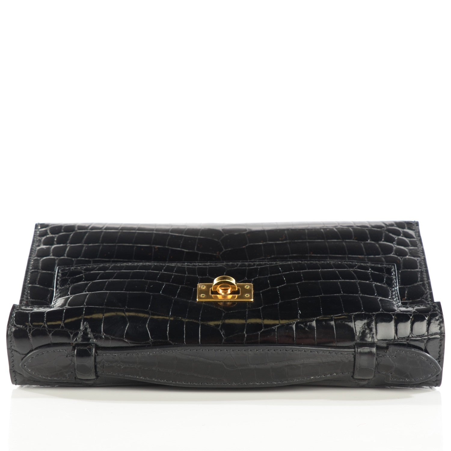 Hermes Shiny Niloticus Crocodile Kelly Pochette Black 12 of 34