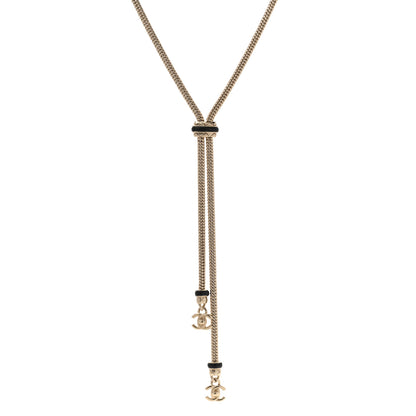 Chanel Metal Lambskin CC Turnlock Lariat Necklace Black Gold 1 of 8