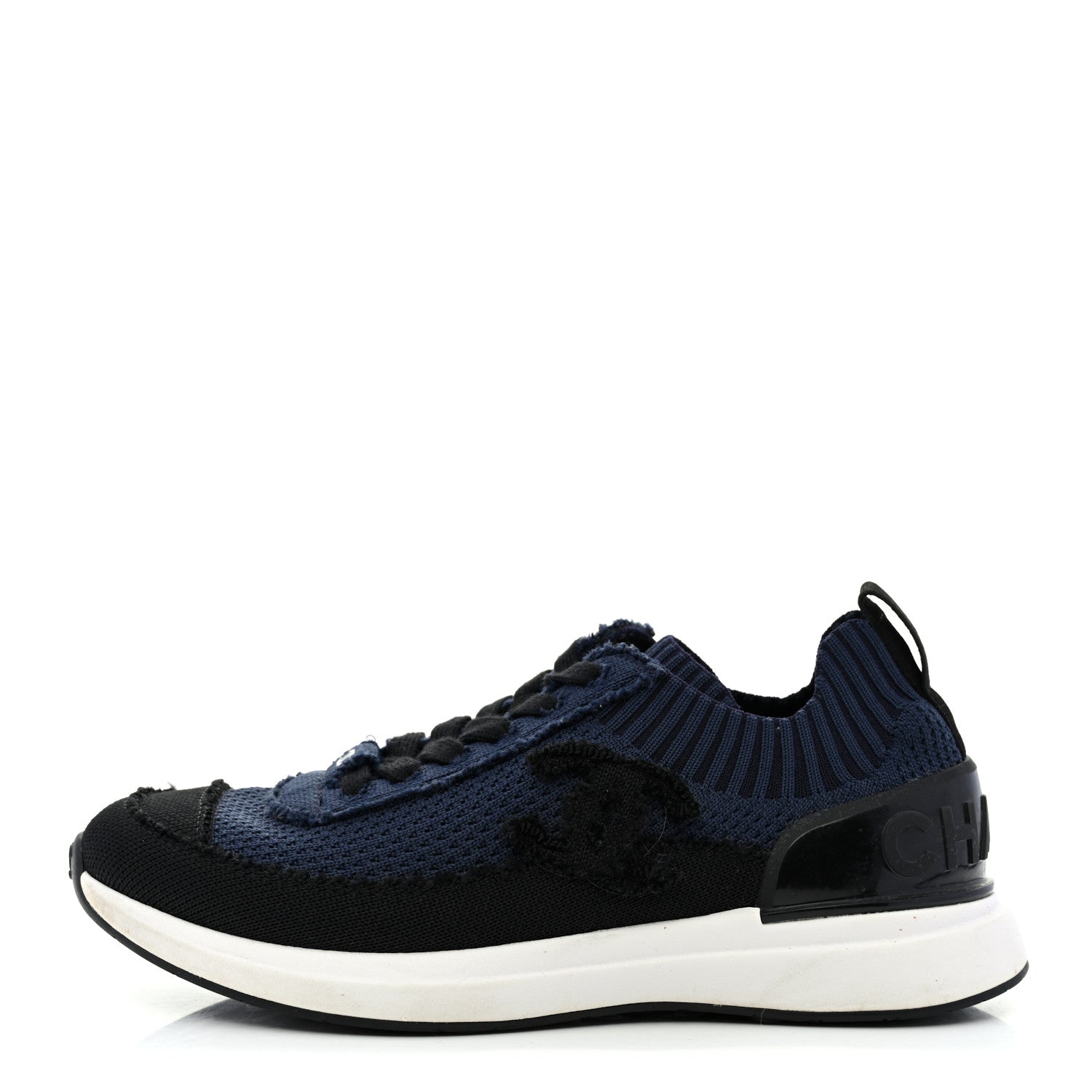Chanel Fabric Logo Sneakers 36.5 Navy Black 1 of 9