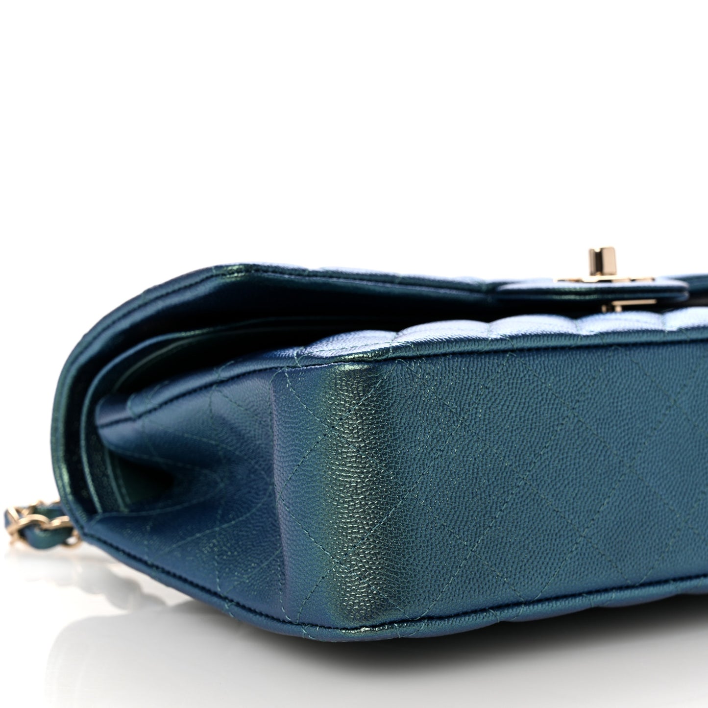 Iridescent Caviar Quilted Medium Double Flap Green