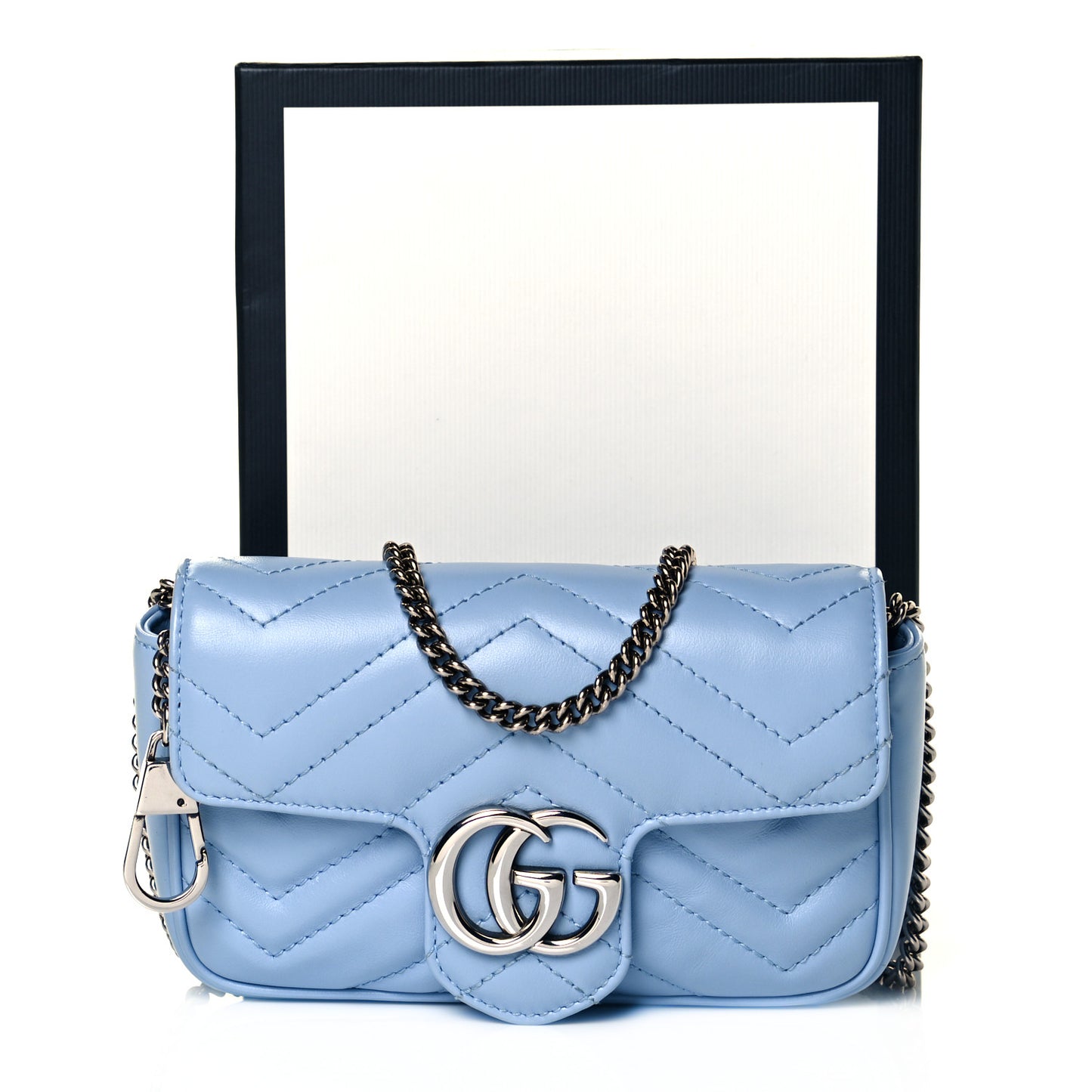 Calfskin Matelasse Super Mini GG Marmont Shoulder Bag Porcelain Light Blue