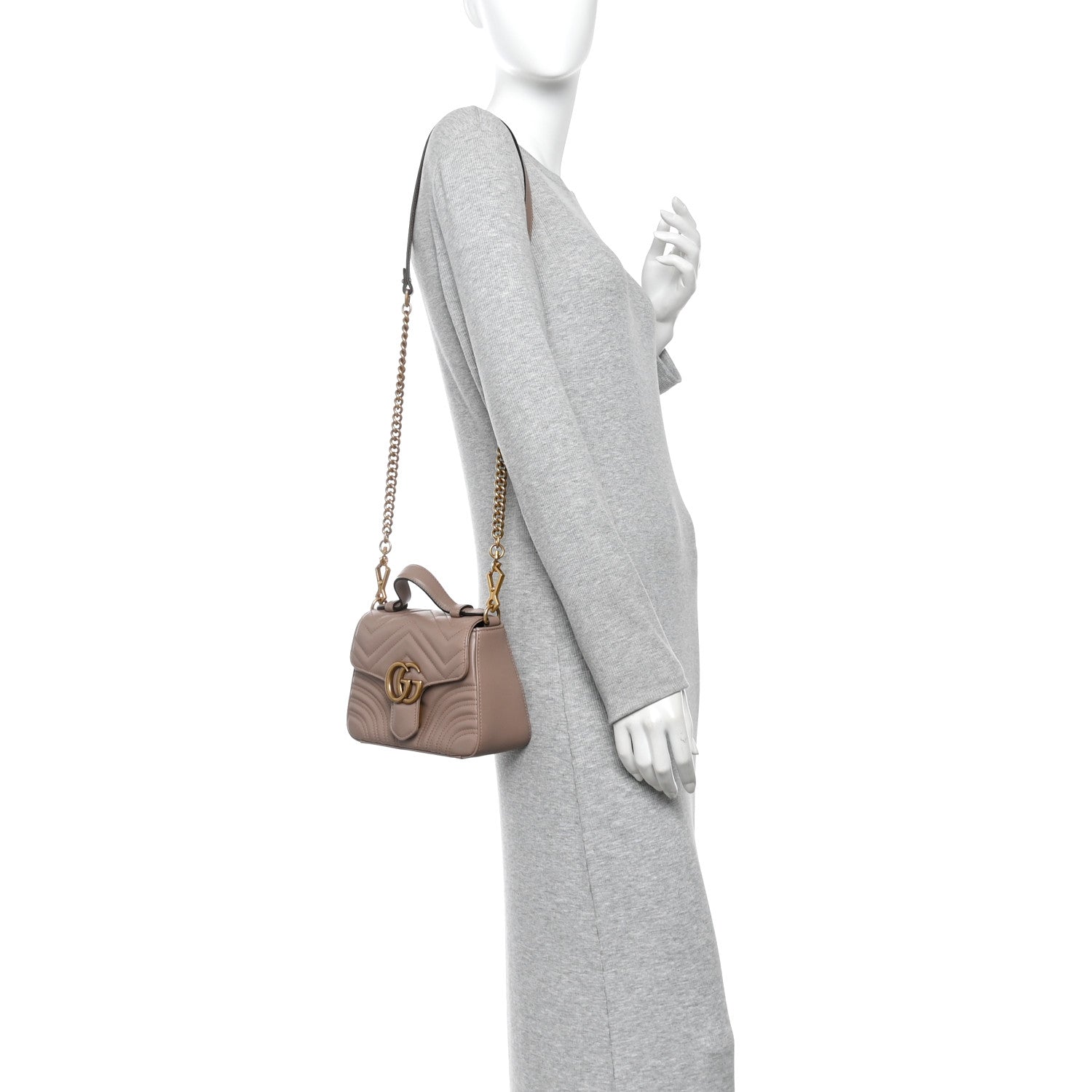Gucci Calfskin Matelasse Mini GG Marmont Top Handle Shoulder Bag Porcelain Rose 2 of 13