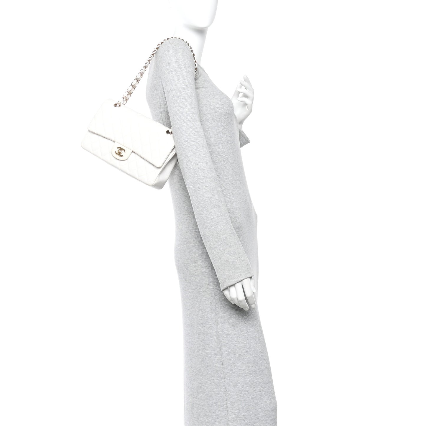 Caviar Quilted Medium Double Flap White